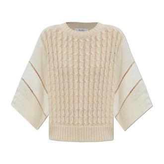 Max Mara Round-neck Knitwear, female, Beige, Size: L Scatola Top
