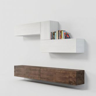 Itamoby Mueble De Pared Tv Suspendido Madera Blanco Moderno Sal&oacute;n A04