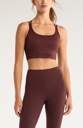 Zella Seamless Strappy Sports Bra in Brown Ristretto at Nordstrom, Size X-Small
