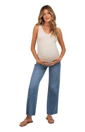 Pinkblush Raw Hem Ankle Slim Wide Leg Maternity Jeans in Blue at Nordstrom, Size 27