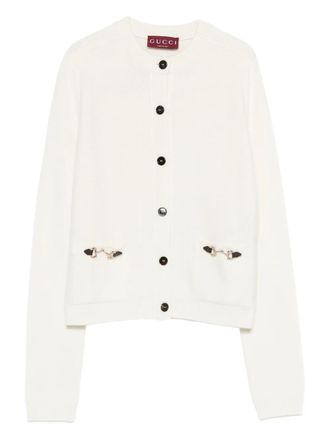 Gucci Horsebit-detail buttoned cardigan - women - Wool/Cashmere/Calf Leather - S - White