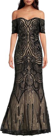 Shani Bar Shani Sequin Short Sleeve Maxi Dress