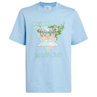 Casablanca Mens Tennis Club Design Light Blue T-Shirt Cotton - Size X-Large