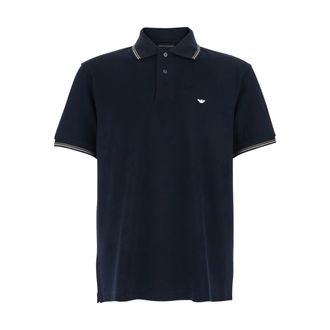 Emporio Armani Polo Shirts, male, Blue, Size: 3XL Manica Corta Logo a Petto Righe sul Collo