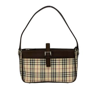 Burberry Beige Brown Canvas Leather Shoulder Bag Tote Bag (Pre-Owned)