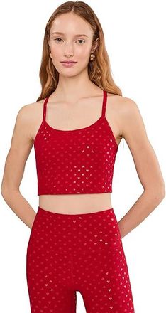 Beyond Yoga Softshine Slim Racerback Cropped Tank Top Womens Clothing Holly Red Ditsy Hearts : XS, Polyester/Spandex