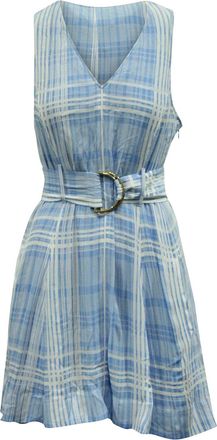 Diane Von Fürstenberg Diane Von Furstenberg Plaid Belted Sleeveless Dress in Light Blue Viscose