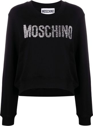 Moschino glitter-logo cotton sweatshirt - women - Cotton - 40 - Black