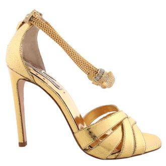 Roberto Cavalli Gold Strappy Sandals, Brand Size 37 ( US Size 7 )