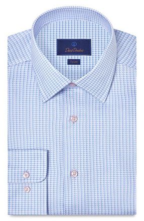 David Donahue Trim Fit Cotton Twill Dress Shirt in Sky/Lilac at Nordstrom, Size 14.5 - 32