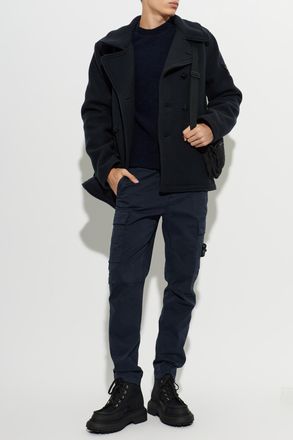 Stone Island Wool Coat With Open Lapels, Mens, Black