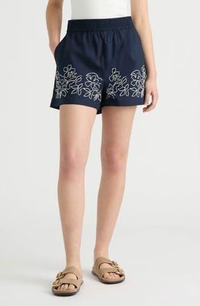 NVLT Floral Embroidered Poplin Shorts in Navy/White at Nordstrom Rack, Size X-Small