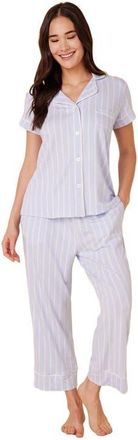 The Cats Pajamas Pima Knit Holiday Capri Set in Heritage Stripe Blue at Nordstrom, Size X-Small