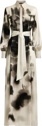 Kiton Zijden overhemdjurk met aquarelpatroon - Dames - Maxi kleedjes - Veelkleurig - XS - Kleedjes