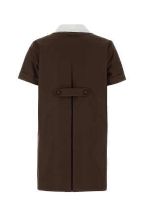 Miu Miu Pleated Cotton Poplin Dress - Brown
