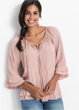 Bonprix Tunika BONPRIX, Damen, Gr. 36, hellrosa, Obermaterial: 100% Viskose, A-Linie, Tuniken Tunika, A-Linien-Passform, mit 3/4-&Auml;rmeln, gleichfarbige Sticker