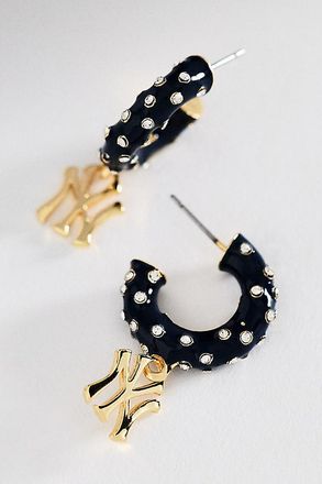 BaubleBar Baseball Enamel Hoop Earrings