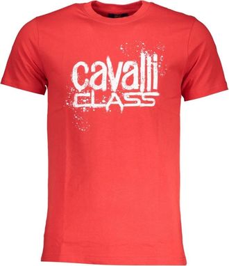 Roberto Cavalli Mens Cavalli Class Paint Splatter Logo Red T-Shirt - Size: 40