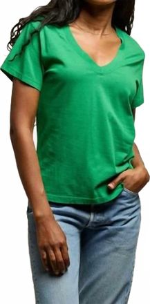 perfectwhitetee The Hendrix Cotton Boxy V Neck Tee In Grass