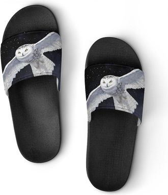 Generic Flying Snowy Owl Shower Shoes Slipper for Women Men Beach Slippers Quick Drying Non Slip Open-Toe Sandals