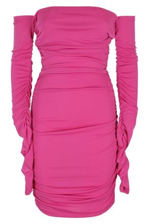 Andamane Fuchsia Off-Shoulder Mini Dress With Draped Sides