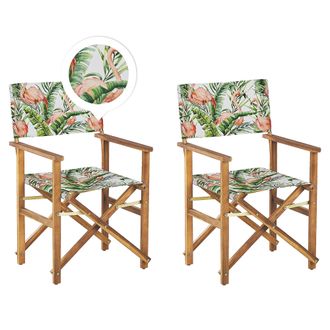 Beliani Conjunto De 2 Sillas De Jard&iacute;n De Madera De Acacia Clara Verde Blanco Rosa Flamenco Plegable Cine