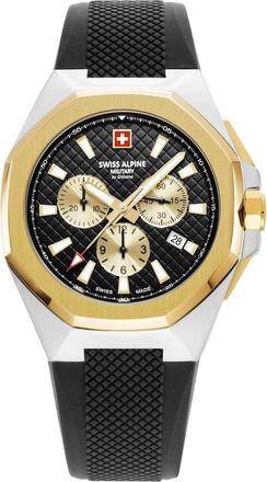 Swiss Alpine Military Zwitserse herenhorloge 42 mm siliconen band zwart 7005.9847 - Heren - Horloges - Geel - ONE Size - Accessoires