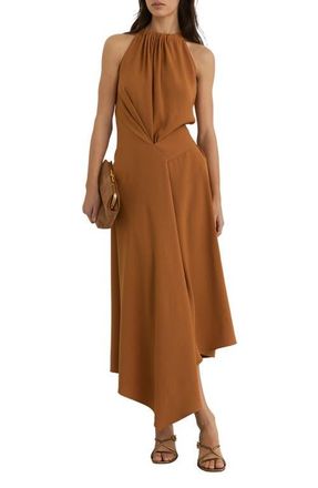 Reiss Maeve Asymmetric Sleeveless Midi Dress in Rust Orange at Nordstrom, Size 10 Us