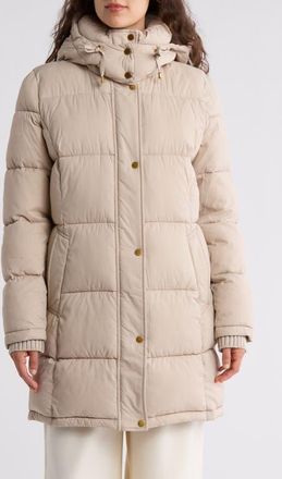 DKNY Hooded Ribbed Trim Puffer Jacket in Dark Taupe at Nordstrom, Size X-Small