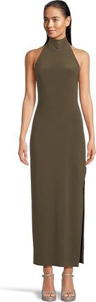 Norma Kamali Halter Turtle Side Slit Gown Womens Clothing Bark : LG (Womens 8), Spandex/Polyester/Lycra