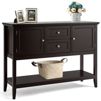 Costway Costway Console Sofa Table Narrow Entryway Table W/ 2 Drawers & 2 Cabinets in Brown