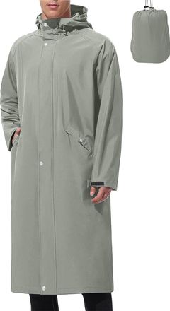 Generic Mens Waterproof Windbreaker Long Hooded Raincoat Lightweight Solid Color Jacket