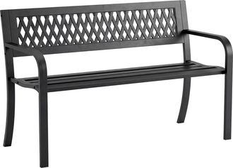OUTSUNNY Banco De Jard&iacute;n Exterior De 2 Plazas, Banco Exterior Con Asiento Listonado, Reposabrazos Y Marco De Acero, 119x50x75 Cm, Negro