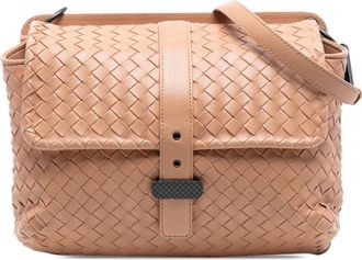 Bottega Veneta Pre-owned Womens Nappa Intrecciato Double Sided Flap Shoulder Bag - Tan Leather - One Size