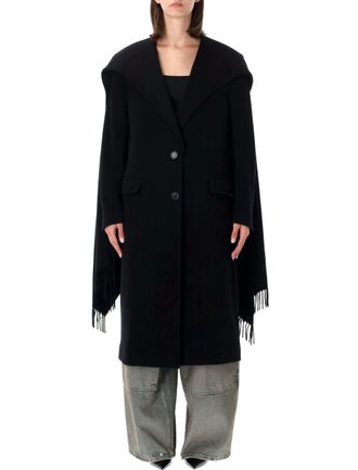The Attico Black Fringed Long Scarf Coat