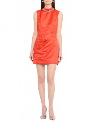 Saloni Flora Short Dress In Bright Scarlet
