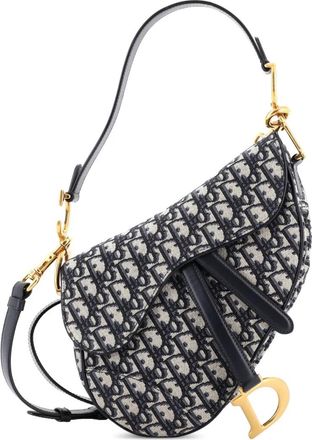Dior Borsa a spalla Saddle media in tela con motivo Oblique con tracolla - Blu