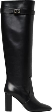 Via Roma 15 Schoenen, Dames, Zwart, 37 EU, Leer, Zwarte leren kniehoge laarzen