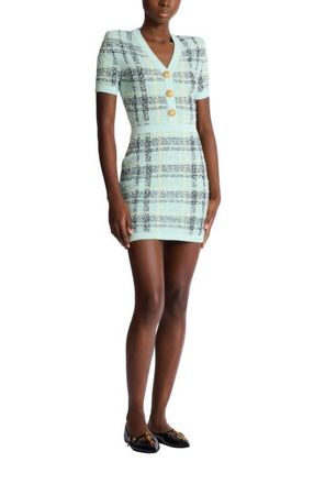 Balmain Short glitter tweed dress in Green at Nordstrom, Size 40 Eu