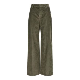 Brunello Cucinelli Cotton Corduroy Wide Trousers - female - Brunello Cucinelli - Wide Trousers - Green - 2XS - Trousers