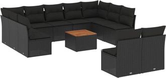 vidaXL Set De Sof&aacute;s De Jard&iacute;n 12 Piezas Cojines Rat&aacute;n Sint&eacute;tico Negro Vidaxl