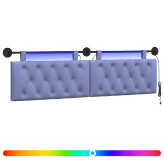 vidaXL Testiera Sospesa Con Luce Led Blu Jeans Tessuto Vidaxl