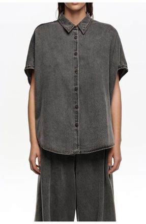 Bimba & Lola Black washed denim cape shirt in Washed Denim Black at Nordstrom, Size Xx-Small Eu
