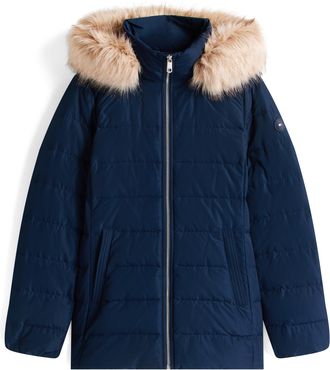 Tommy Hilfiger Steppjacke TOMMY HILFIGER MW DOWN SLIM JACKET WITH FUR, Damen, Gr. XXXL(46), blau (schwarz night navy), Web, Obermaterial: 100% Polyester, unifarben, 