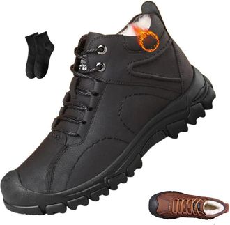 Generic POIOZXD Mens Winter Ankle Boots, Mens Winter Waterproof Hiking Snow Boots Fur Lined Slip on Outdoor Boot Comfortable Walking Shoes Sneakers (Black,43E