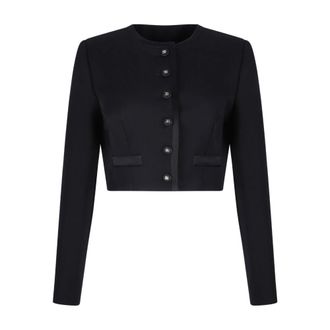 Dolce & Gabbana Cropped Single-Breasted Wollen Jas - Dames - Vesten - Zwart - M - Wol - Truien & Vesten