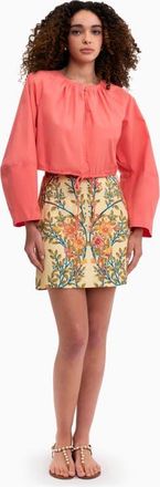 Rebecca Taylor Brielle Cropped Poplin Top in Coral Blush at Nordstrom, Size Medium