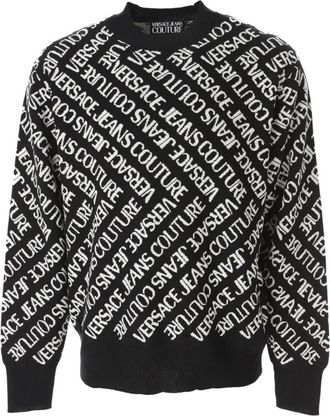 Versace Jeans Couture Jacquard Monogram Sweater - Heren - Ronde hals truien - Zwart - S - Wol - Truien & Vesten