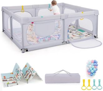 Costway Costway - Parque Infantil Bebe,189 X 158 Cm,centro De Actividades Para Beb&eacute;s De 0 A 3 A&ntilde;os Con 4 Anillas De Tiro Y 50 Bolas Pl&aacute;sticas, Puerta Y Malla,
