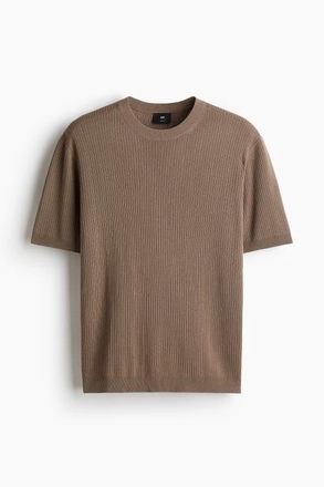 H&M Slim Fit Rib-knit T-shirt in Beige at Nordstrom, Size Xxx-Large